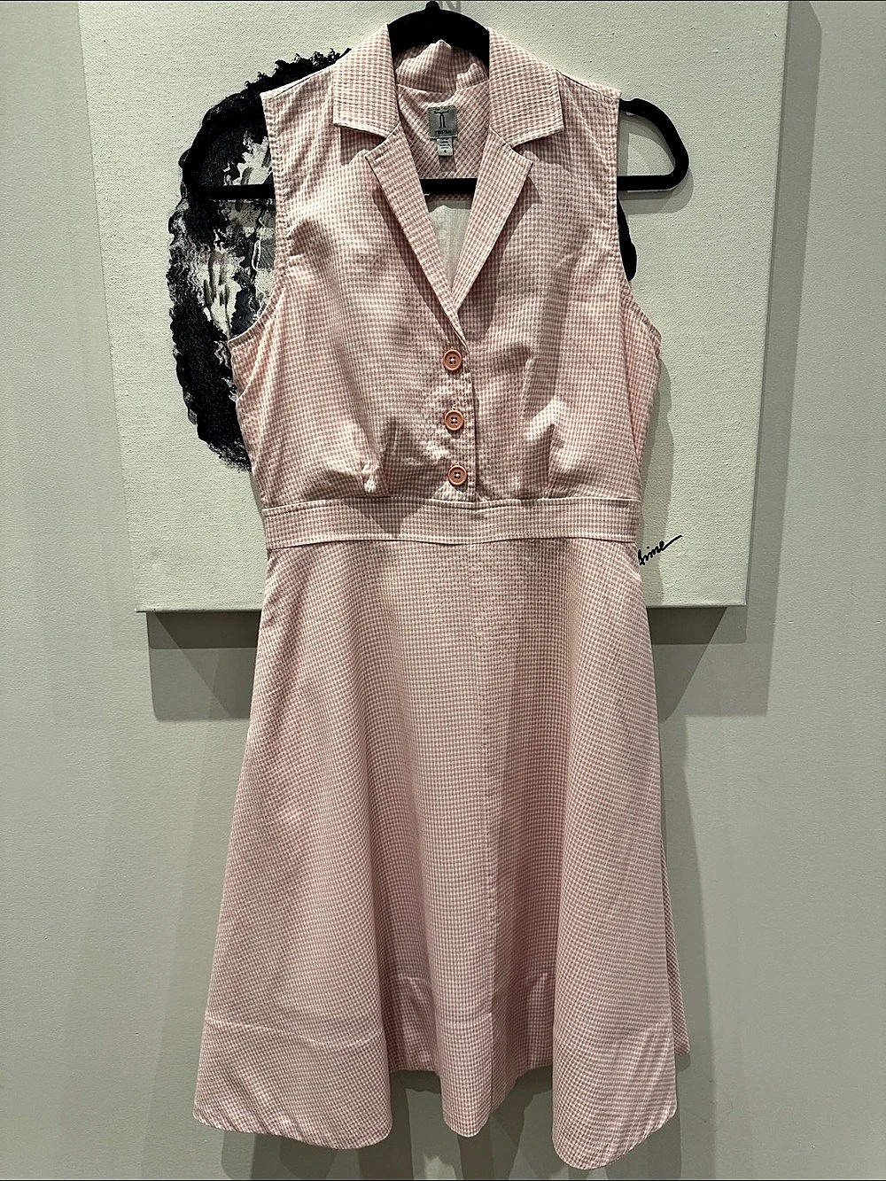 Tristan Gingham Mini Dress in Pink & White Size 4